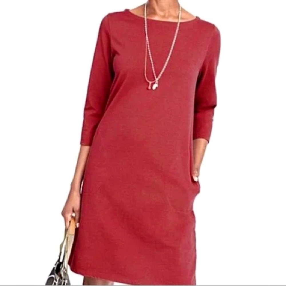GARNET HILL Barteau Organic Cotton Dress Rust Red Boat Neck Pocket Size 00 NWT